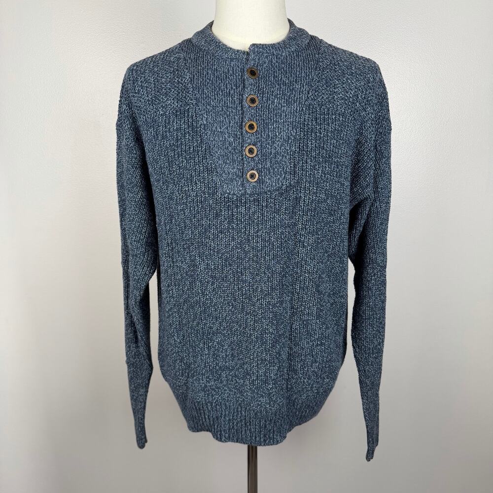 RedHead Men’s L Blue Marled Knit Henley Sweater Rustic Outdoor Heritage Pullover